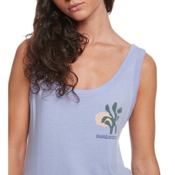 QUIKSILVER Ringer Tank Top Sz S Blue Graphic Logo Print Scoop Neck Cotton Modal - Picture 3 of 13